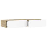 NNEVL TV Cabinet with LED Lights White and Sonoma Oak 90x35x15.5 cm
