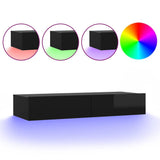 NNEVL TV Cabinet with LED Lights High Gloss Black 90x35x15.5 cm