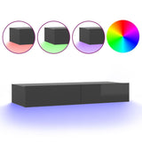 NNEVL TV Cabinet with LED Lights High Gloss Grey 90x35x15.5 cm