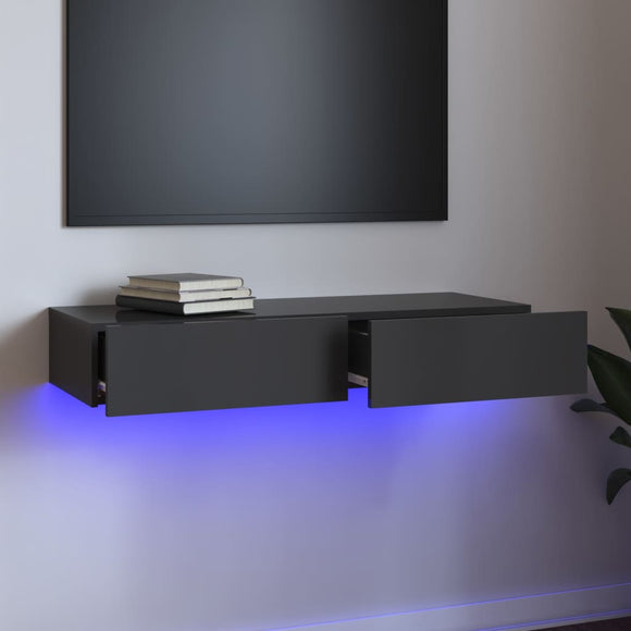 NNEVL TV Cabinet with LED Lights High Gloss Grey 90x35x15.5 cm