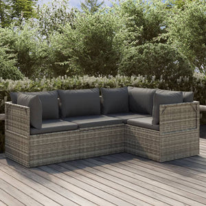 NNEVL 4 Piece Garden Lounge Set with Cushions Grey Poly Rattan