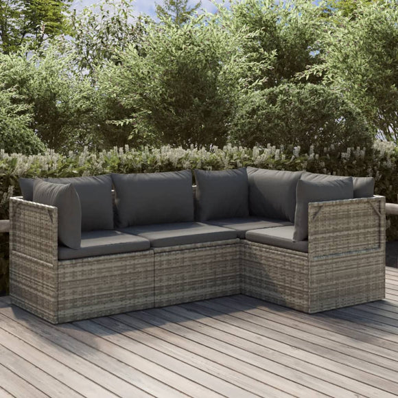 NNEVL 4 Piece Garden Lounge Set with Cushions Grey Poly Rattan