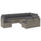 NNEVL 10 Piece Garden Lounge Set with Cushions Grey Poly Rattan