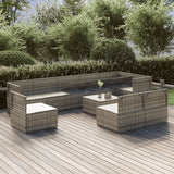 NNEVL 10 Piece Garden Lounge Set with Cushions Grey Poly Rattan
