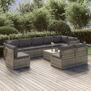 NNEVL 10 Piece Garden Lounge Set with Cushions Grey Poly Rattan