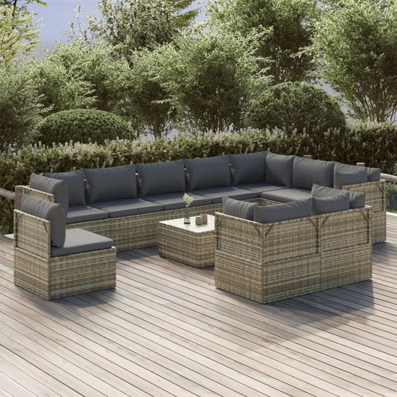 NNEVL 11 Piece Garden Lounge Set with Cushions Grey Poly Rattan