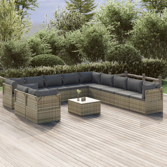 NNEVL 12 Piece Garden Lounge Set with Cushions Grey Poly Rattan