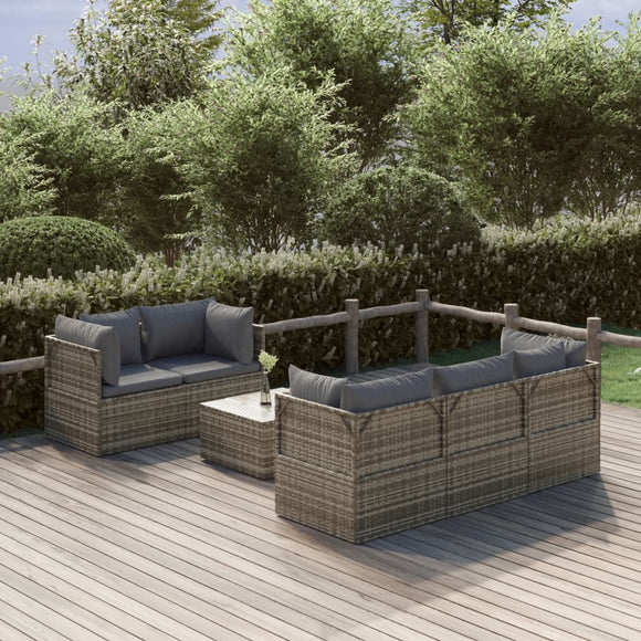 NNEVL 6 Piece Garden Lounge Set with Cushions Grey Poly Rattan