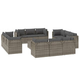 NNEVL 13 Piece Garden Lounge Set with Cushions Grey Poly Rattan