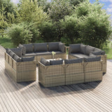 NNEVL 13 Piece Garden Lounge Set with Cushions Grey Poly Rattan