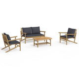 NNEVL 4 Piece Garden Lounge Set with Dark Grey Cushions Bamboo