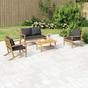 NNEVL 4 Piece Garden Lounge Set with Dark Grey Cushions Bamboo