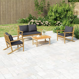 NNEVL 4 Piece Garden Lounge Set with Dark Grey Cushions Bamboo