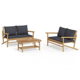 NNEVL 3 Piece Garden Lounge Set with Dark Grey Cushions Bamboo