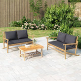 NNEVL 3 Piece Garden Lounge Set with Dark Grey Cushions Bamboo