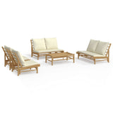 NNEVL 5 Piece Garden Lounge Set with Cream White Cushions Bamboo