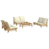 NNEVL 5 Piece Garden Lounge Set with Cream White Cushions Bamboo