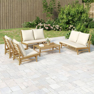 NNEVL 5 Piece Garden Lounge Set with Cream White Cushions Bamboo