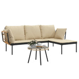NNEVL 3 Piece Garden Lounge Set with Beige Cushions Poly Rattan