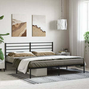 NNEVL Metal Bed Frame with Headboard Black 183x203 cm King