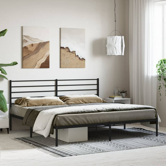 NNEVL Metal Bed Frame with Headboard Black 183x203 cm King