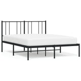 NNEVL Metal Bed Frame with Headboard Black 137x187 cm Double Size
