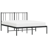 NNEVL Metal Bed Frame with Headboard Black 137x187 cm Double Size
