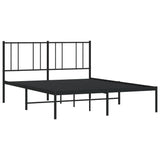 NNEVL Metal Bed Frame with Headboard Black 137x187 cm Double Size