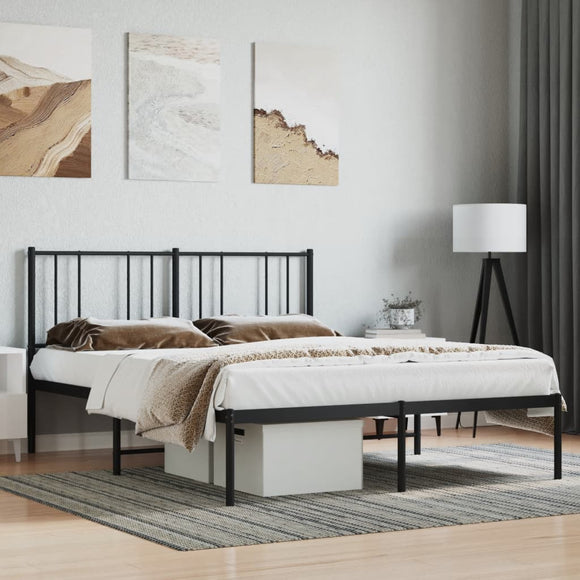 NNEVL Metal Bed Frame with Headboard Black 137x187 cm Double Size