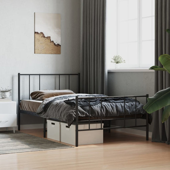 NNEVL Metal Bed Frame with Headboard and Footboard Black 92x187 cm Single Bed Size