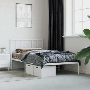 NNEVL Metal Bed Frame with Headboard White 107x203 cm King Single Size