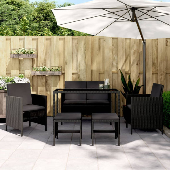 NNEVL 6 Piece Garden Dining Set with Cushions Black Poly Rattan