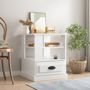 NNEVL Side Table High Gloss White 50x50x60 cm Engineered Wood