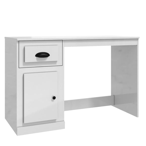 NNEVL Desk with Drawer High Gloss White 115x50x75 cm Engineered Wood