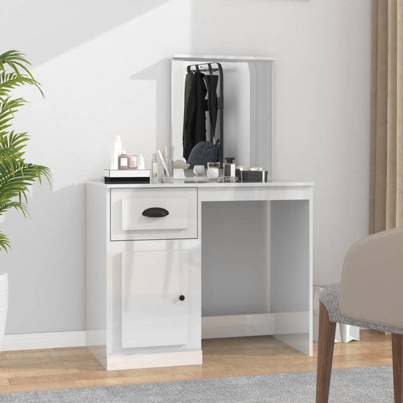 NNEVL Dressing Table with Mirror High Gloss White 90x50x132.5 cm Engineered Wood