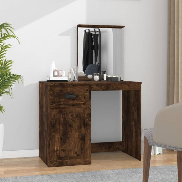 NNEVL Dressing Table with Mirror Smoked Oak 90x50x132.5 cm Engineered Wood