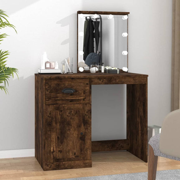 NNEVL Dressing Table with LED Smoked Oak 90x50x132.5 cm Engineered Wood