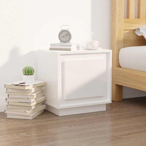 NNEVL Bedside Cabinet High Gloss White 44x35x45 cm Engineered Wood