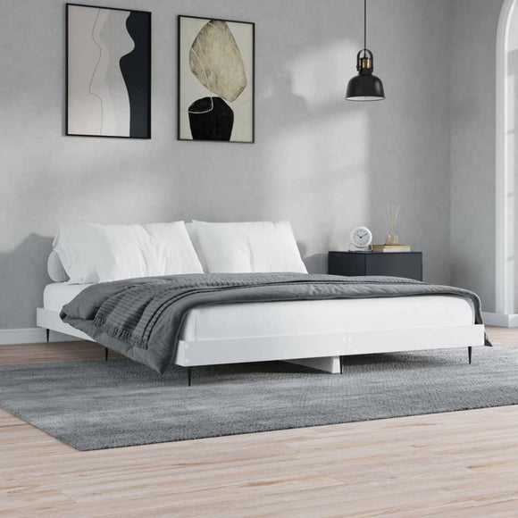 NNEVL Bed Frame White 153x203 cm Queen Size Engineered Wood