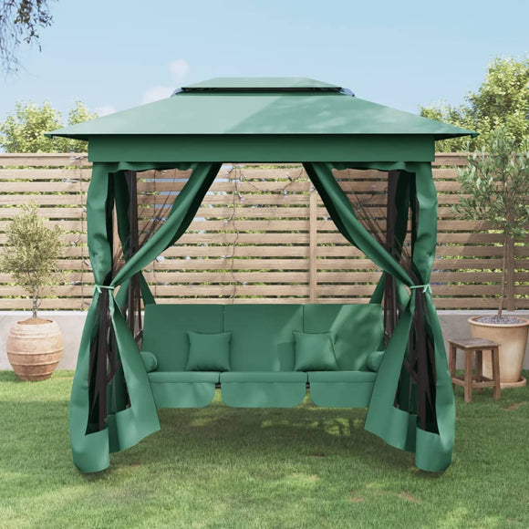 NNEVL Garden Gazebo with Convertible Swing Bench Green Fabric&Steel