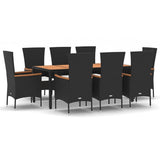 NNEVL 9 Piece Garden Dining Set with Cushions Black Poly Rattan
