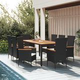 NNEVL 9 Piece Garden Dining Set with Cushions Black Poly Rattan