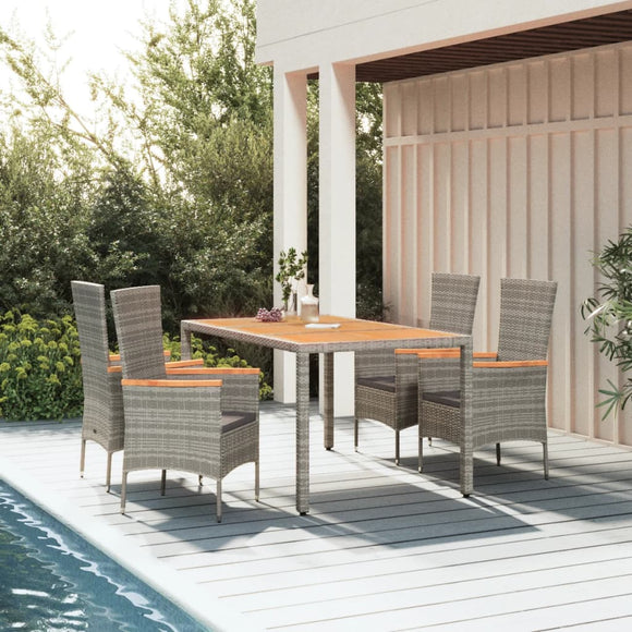 NNEVL 5 Piece Garden Dining Set with Cushions Grey Poly Rattan