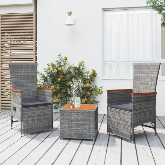 NNEVL 3 Piece Garden Lounge Set Grey Poly Rattan&Solid Wood Acacia