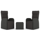 NNEVL 3 Piece Garden Lounge Set Black Poly Rattan&Steel