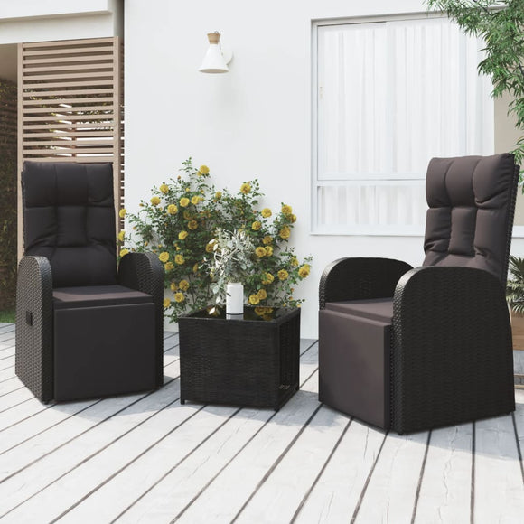 NNEVL 3 Piece Garden Lounge Set Black Poly Rattan&Steel