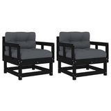 NNEVL Garden Chairs with Cushions 2 pcs Black Solid Wood Pine