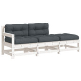 NNEVL 3 Piece Garden Lounge Set with Cushions White Solid Wood