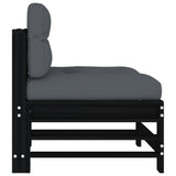 NNEVL Middle Sofa with Cushions Black Solid Wood Pine
