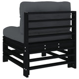 NNEVL Middle Sofa with Cushions Black Solid Wood Pine